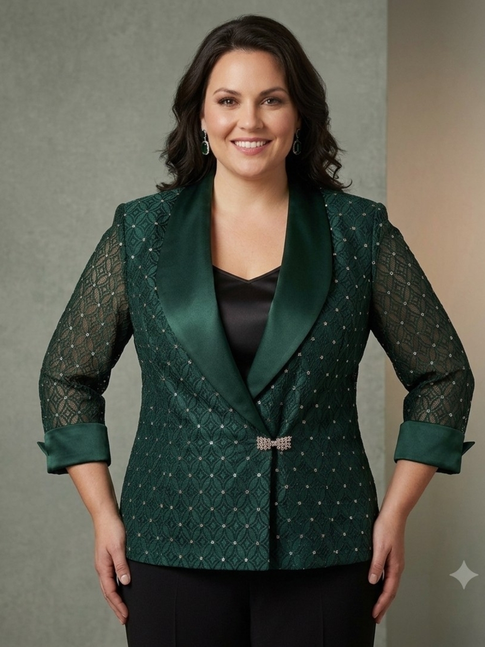 Dressbarn Woman Collection Dark Forest Green Evening Jacket Blazer Rhinestone 20